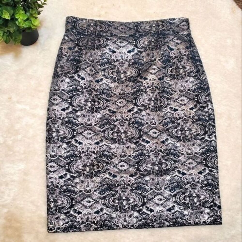 Antonio Melani Metallic Blue and Silver Jacquard Pencil Skirt, Size 6